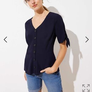 Loft Navy Peplum Top -Size 8 NWT